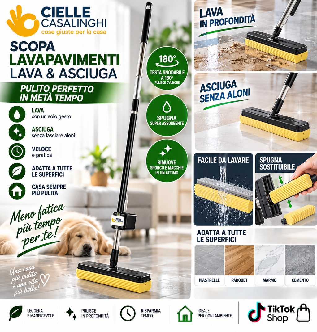 Scopa Lampoasciuga con Ricambio – Lavapavimenti Manuale